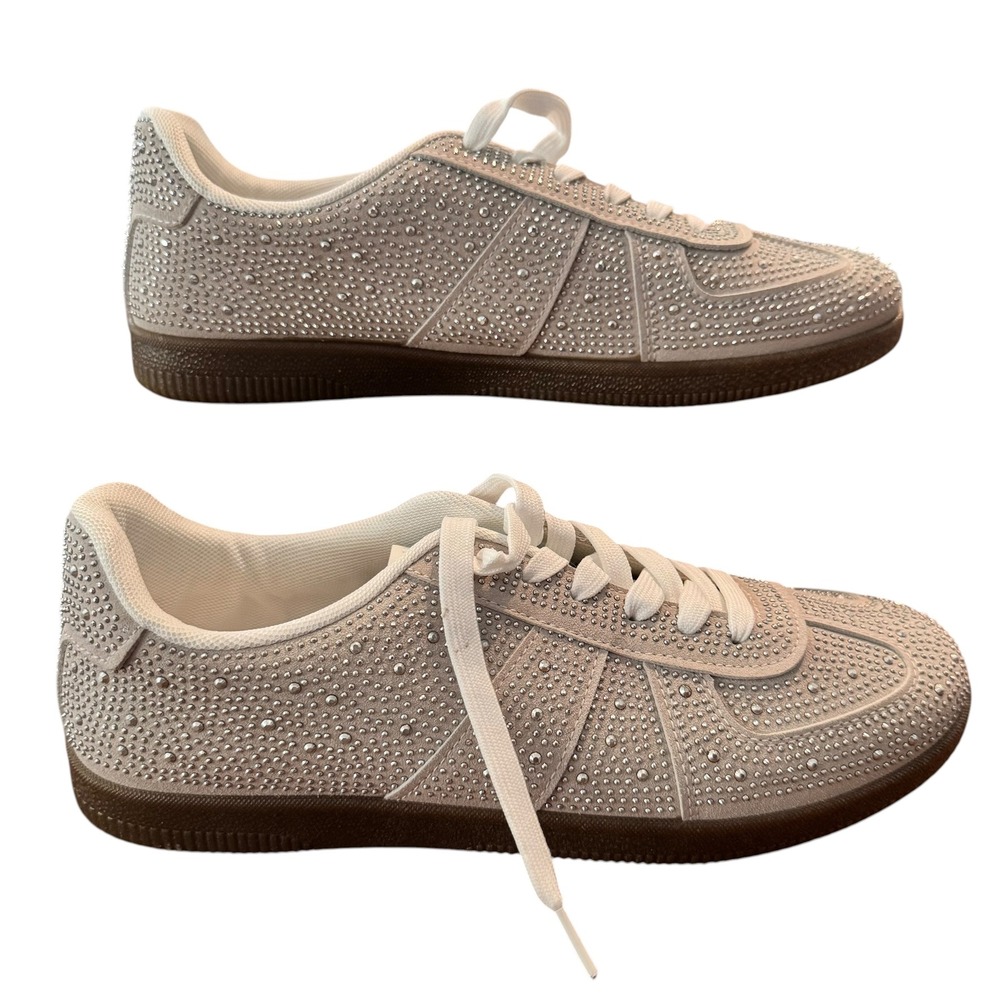 Azalea Wang Bryar Silver Rhinestone Studded Low Top Sneakers Womens‎ Size 11